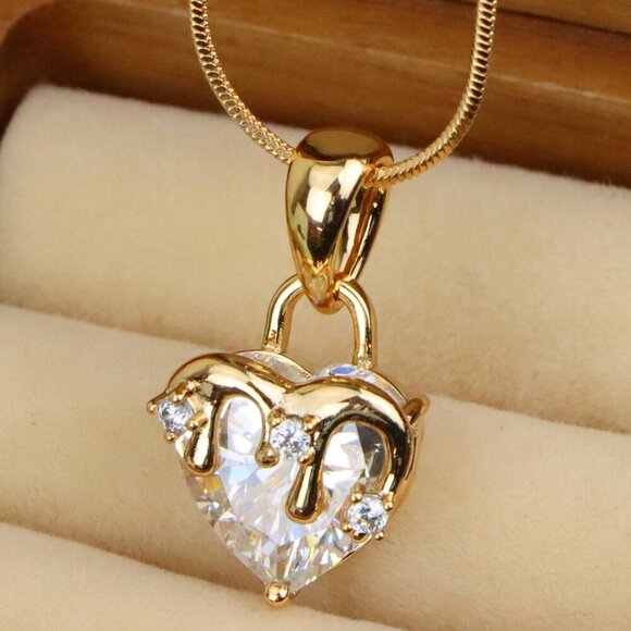 "Heart Drip White Pendant in Gold Finish Stylish Jewelry, XPPT1696 - Picture 13 of 13